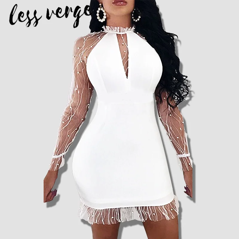 Lessverge сексуальное Сетчатое Черное женское вечернее платье элегантный бисерный