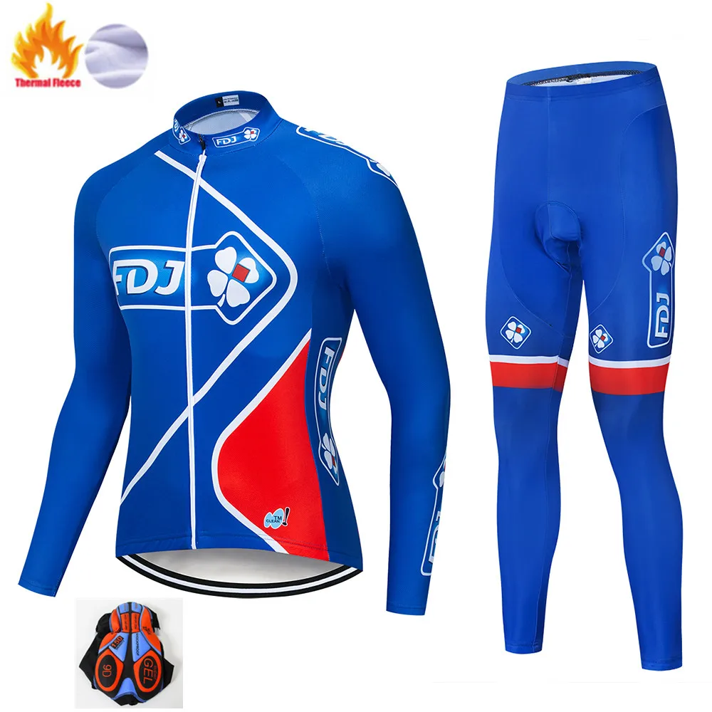 Winter set Мужская зимняя теплая одежда для велоспорта, новинка, FDJ, с длинным рукавом, для велоспорта, Джерси, набор, Ropa Ciclismo, для горного велосипеда, одежда для велоспорта - Цвет: Winter set