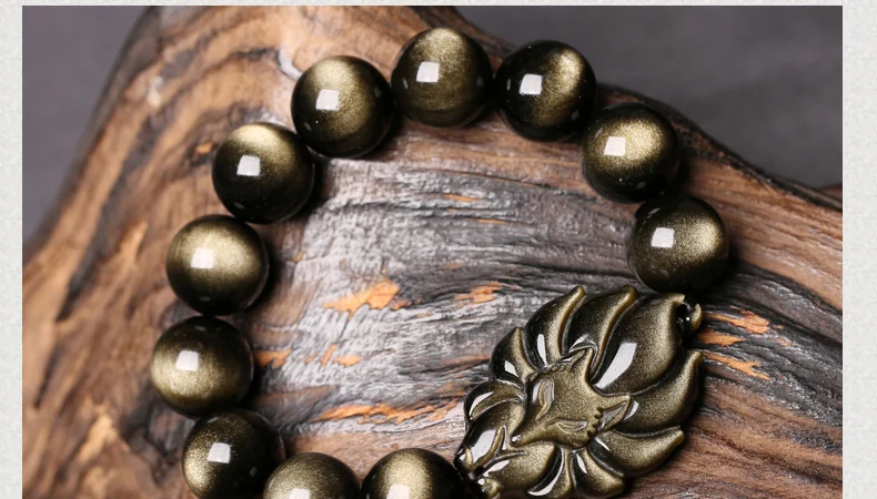 Натуральный камень Золотой обсидиан Strand Fox beads браслет и браслет ювелирные изделия 8-16 мм Nine-Taile круглые бисерные браслеты для женщин/мужчин