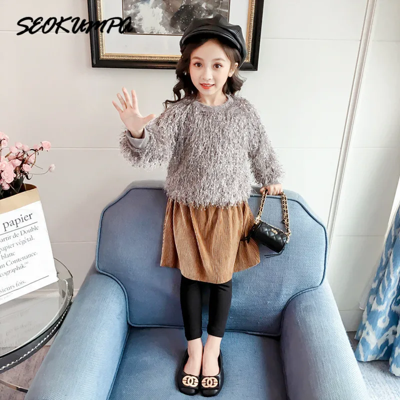 2018 осень зима теплый свитер Топ детские для малышей Костюмы девочек трикотажный