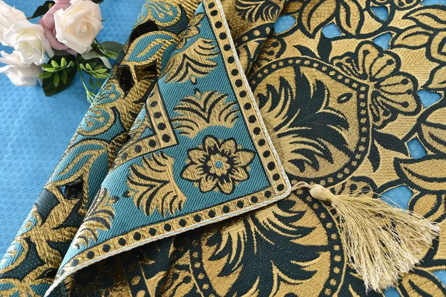 Latest 2 pcs/set Round 140cm Bright Blue Sky Dinner Linens Luxurious Sequin Side Tablecloth Poker Desk Decor Accessories