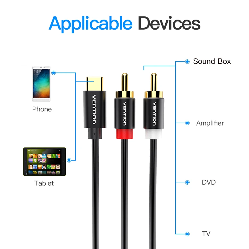 Vention USB C RCA аудио кабель тип-c до 2 2rca Jack Тип для iPhone Sumsung Xiaomi динамик домашний - Фото №1