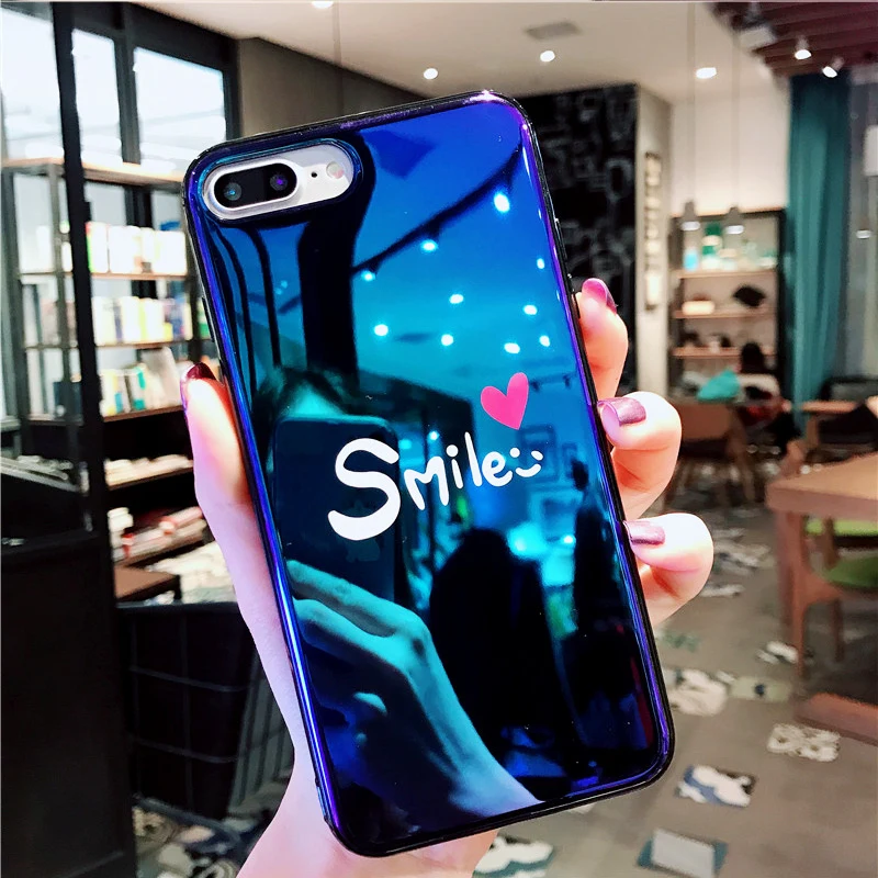 Lovebay Blue Ray Phone Case For iPhone 6 6s 7 8 Plus X XR XS Max Cute Cartoon Love Heart Letter Smile Soft TPU |
