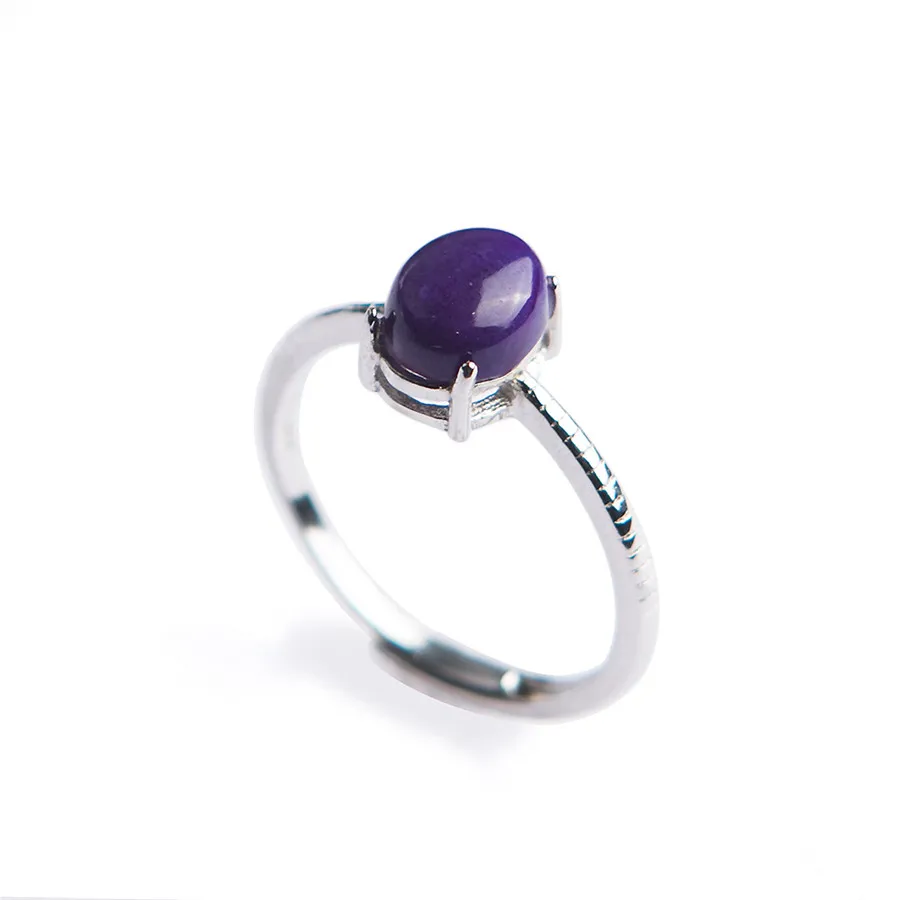 Adjuestable South  Africa Genuine Natural Sugilite Purple Crystal Round Stone Beads Fashion Sliver Women Lady Gift Ring 7*6mm