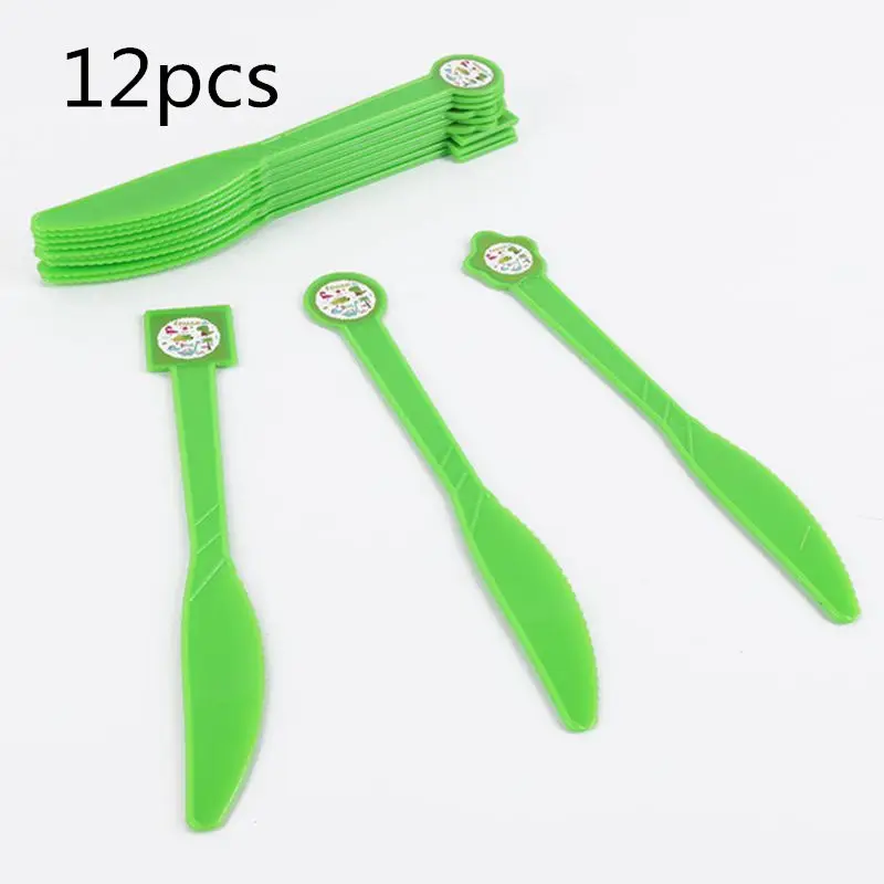 Knife 12pcs 16 шт./компл. с рисунком динозавра из мультфильма для капкейка-Happy День рождения украшения Дети сувениры динозавр вечерние торт флаг детского дня рождения - Цвет: Knife 12pcs