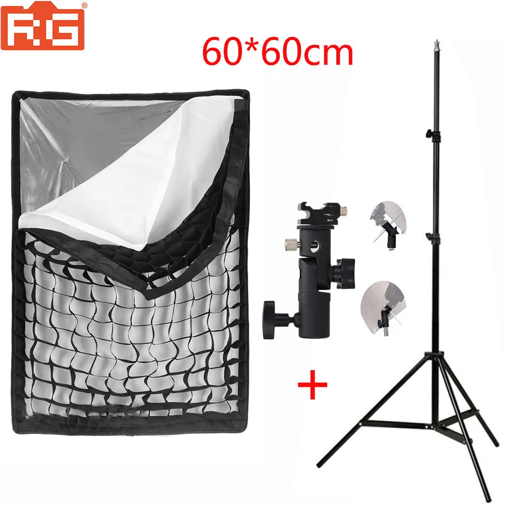 60x60cm and Grid Godox Портативный 50*70 см 60*60 см 70*70 см 60*90 см Зонт софтбокс+ E тип+ 2 м осветительная подставка для фотографии фотовспышка вспышка Speedligh - Цвет: 60x60cm and Grid