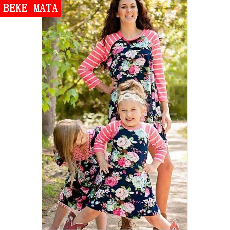 BEKE MATA/платья для мамы и дочки 2017 г. Летняя Одинаковая одежда с короткими рукавами