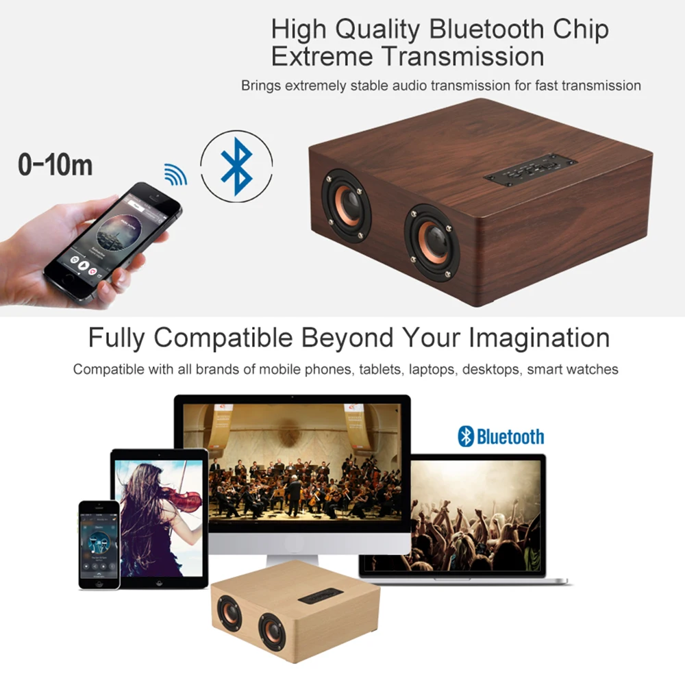 Q5 HiFi Многофункциональный Bluetooth 4 2 деревянный динамика сабвуфер поддержка AUX TF