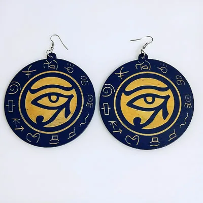 NAVY BLUE Серебряный Металл, натуральное дерево, лазерная резка, картина глаз Хоруса Нефертити, Египет, Африка, серьги, Богемия, Африканский деревянный, сделай сам, ювелирное изделие - Окраска металла: NAVY BLUE