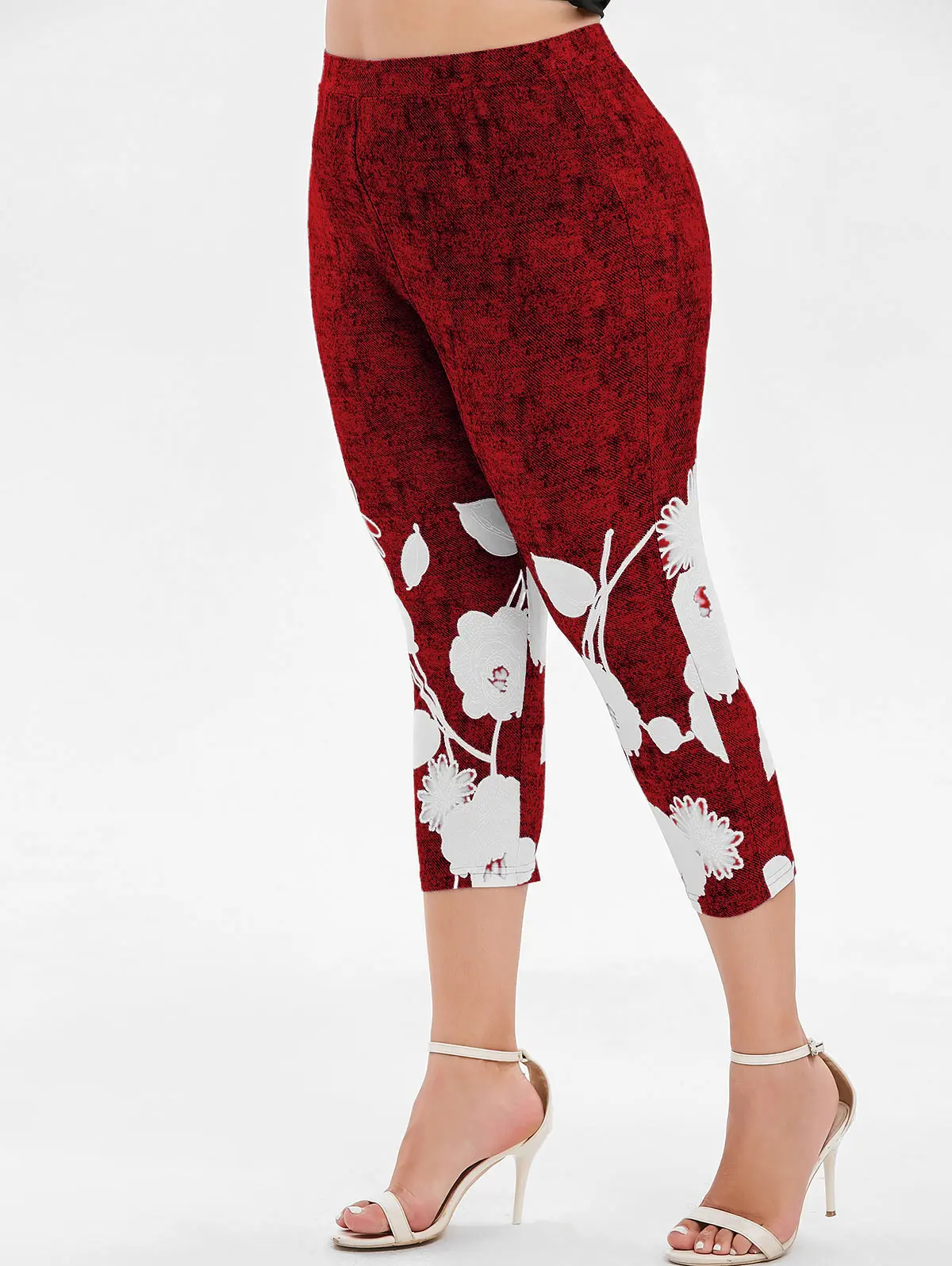 Женские леггинсы большого размера с высокой талией и принтом Капри обтягивающие