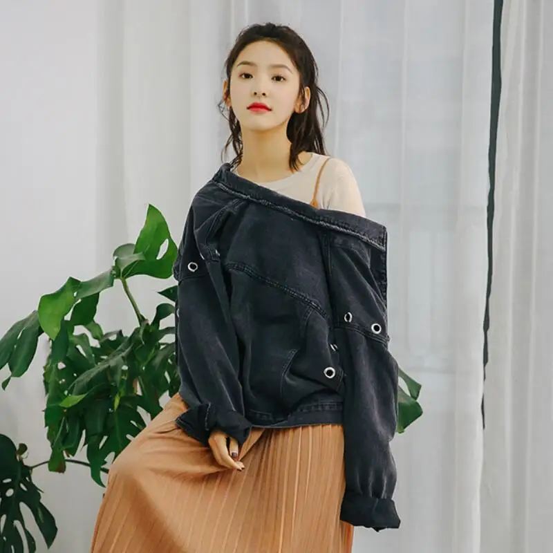 Демисезонный короткая джинсовая куртка Для женщин 2018 Винтаж Harajuku оверсайз
