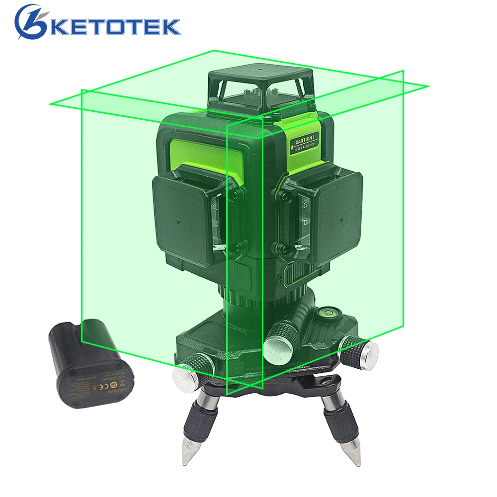 Ketotek 3D 12 линий зеленый лазерный уровень самонивелирующийся 360 градусов горизонтальный вертикальный крест перезаряжаемый аккумулятор наружный импульсный режим