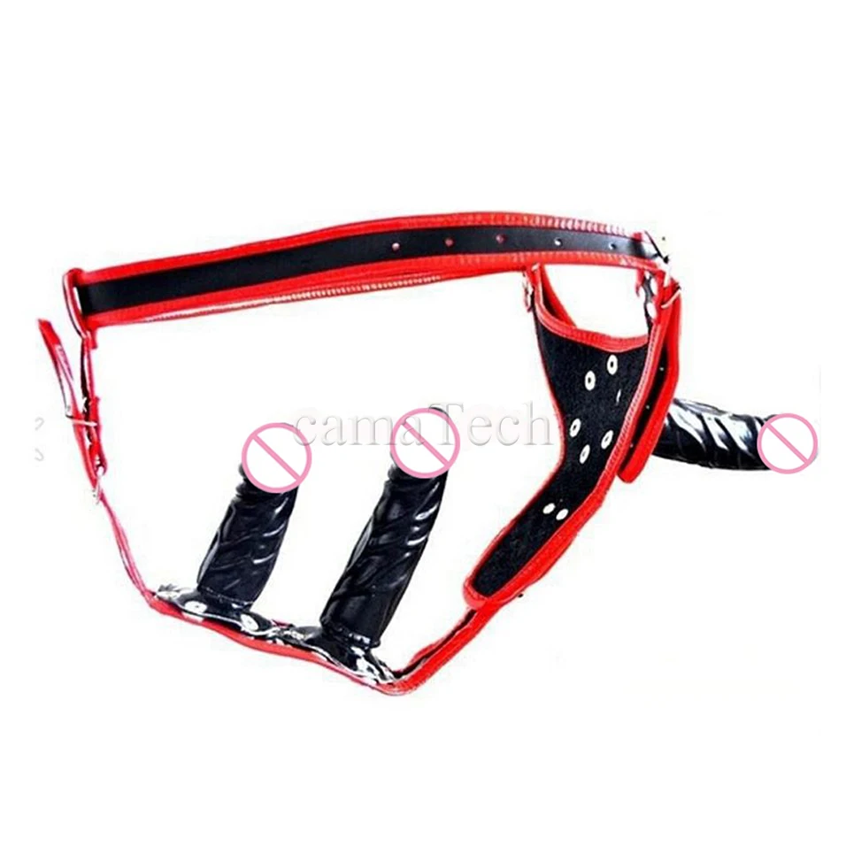 Кожаный страпон дилдо трусы с 3 шт. съемные фаллоимитаторы для лесбиянок женщин