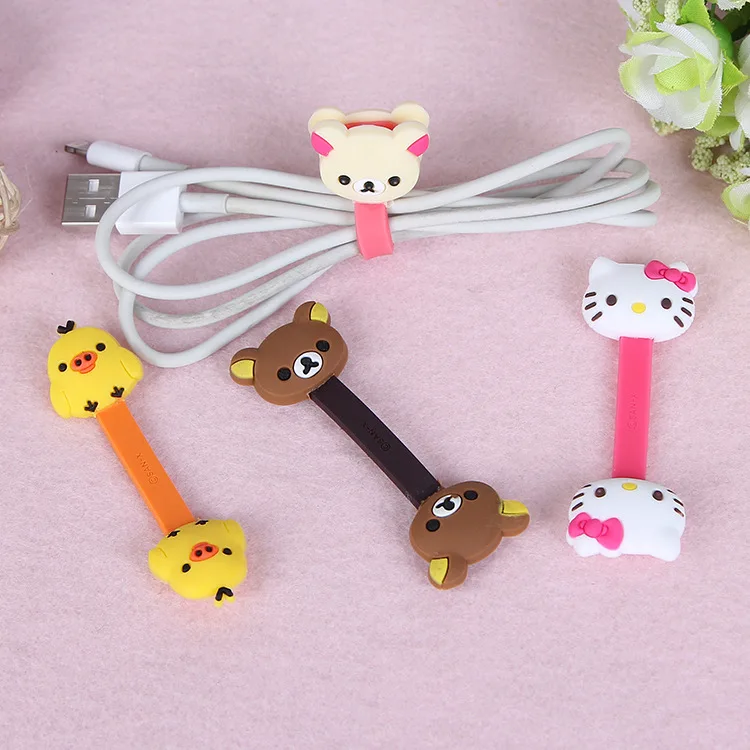 100 шт./лот Kawaii милый медвежонок мультфильм кабель для намотки наушников провода
