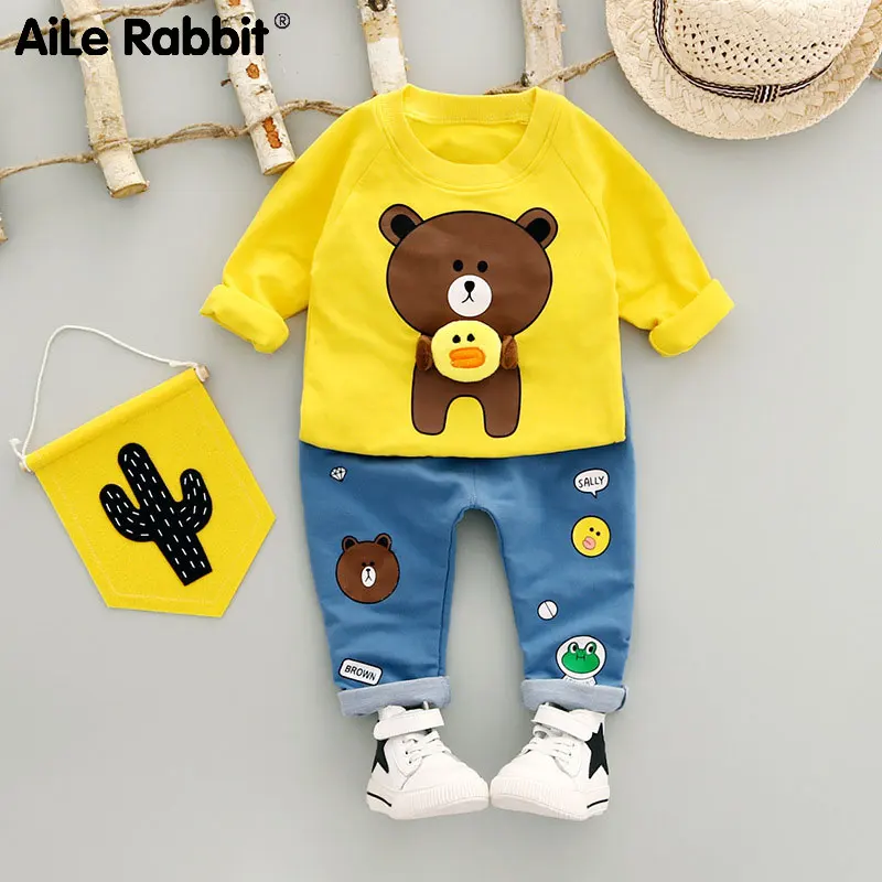 AiLe Rabbit/комплект детской одежды комплект одежды для мальчиков и девочек с изображением медведя и утки футболка с длинными рукавами и штаны комплект из 2 предметов одежда для малышей