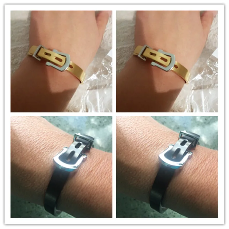 

Luxury Stylish New Fashion Men/Women Stainless Steel Bangles For Women Gold Color Adjustable Belt Buckle Bracelets & Bangles