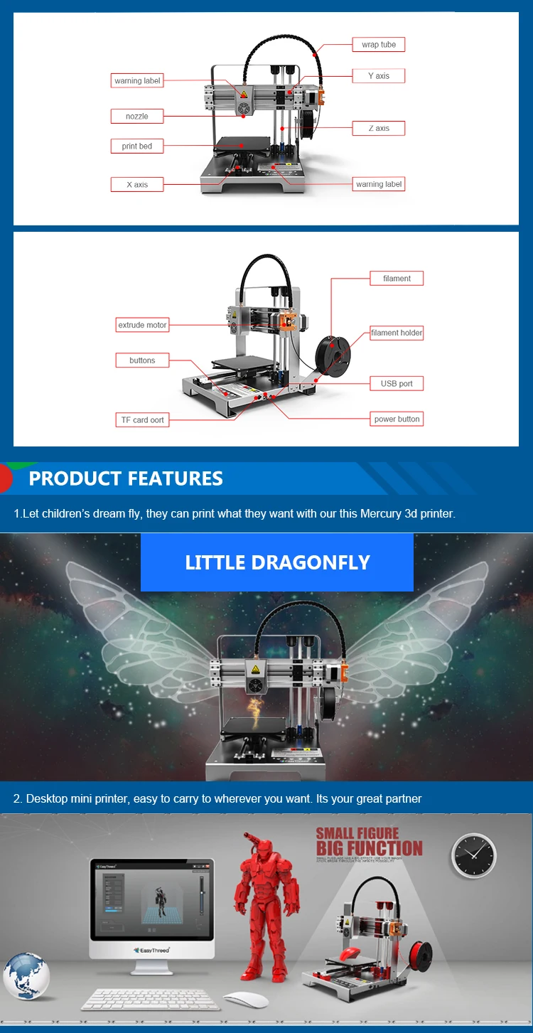 Easythreed Mercury модуль DIY металлический каркас высокая точность хобби DIY 3d принтер точность портативный 3d принтер
