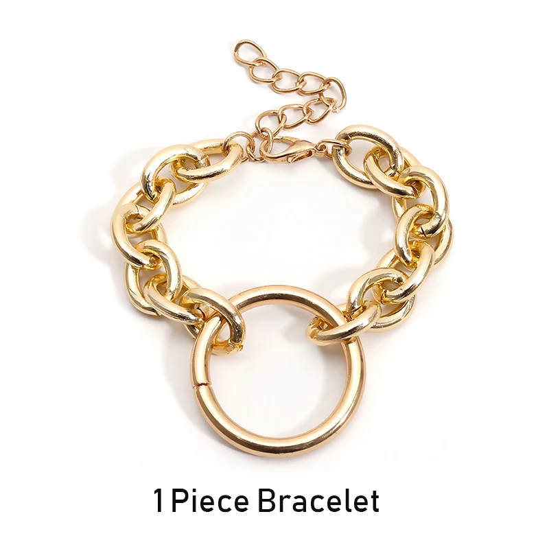 Only Bracelet Golden SHIXIN Exaggerated Fashion Charms Choker Necklace Bracelet Sets Hiphop Women Jewelry Boho Cuban Link Chain Female Hippie Collier - Окраска металла: Only Bracelet Golden