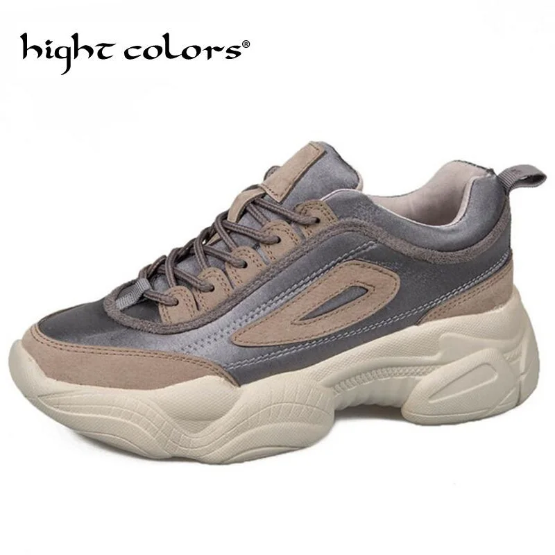 Женские кроссовки на платформе Chaussure модные из искусственной кожи толстой