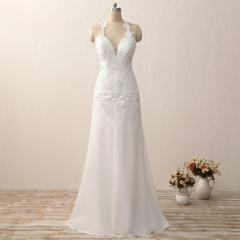 С Лямкой на шее с открытой спиной свадебное платье белого цвета/цвета слоновой