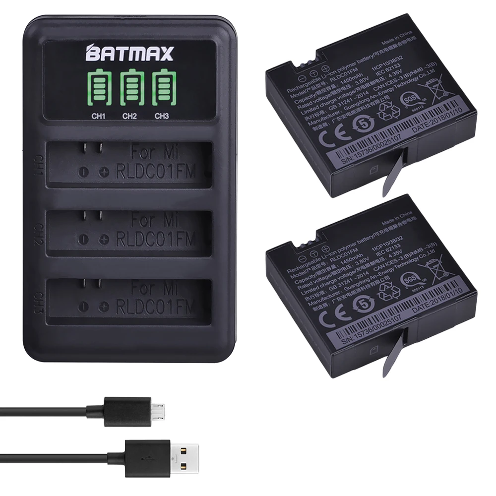 2 шт. 3 80 в 1450 мАч оригинальный аккумулятор Mijia 4k + светодиодная слота USB зарядное