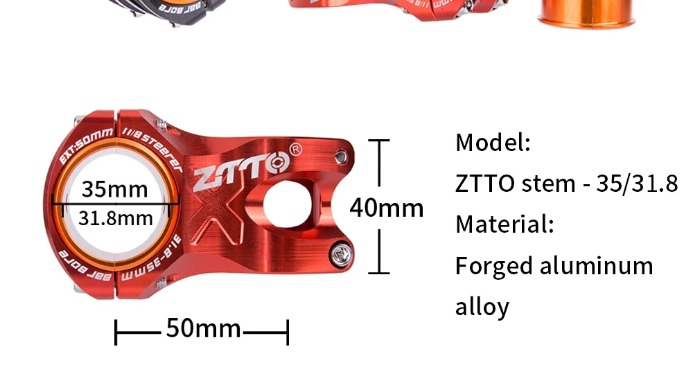 ZTTO 0 градусов подъем DH AM Enduro 28,6 мм вынос руля велосипеда 50 мм MTB руля алюминиевый сплав CNC для 35 мм/31,8 мм руль