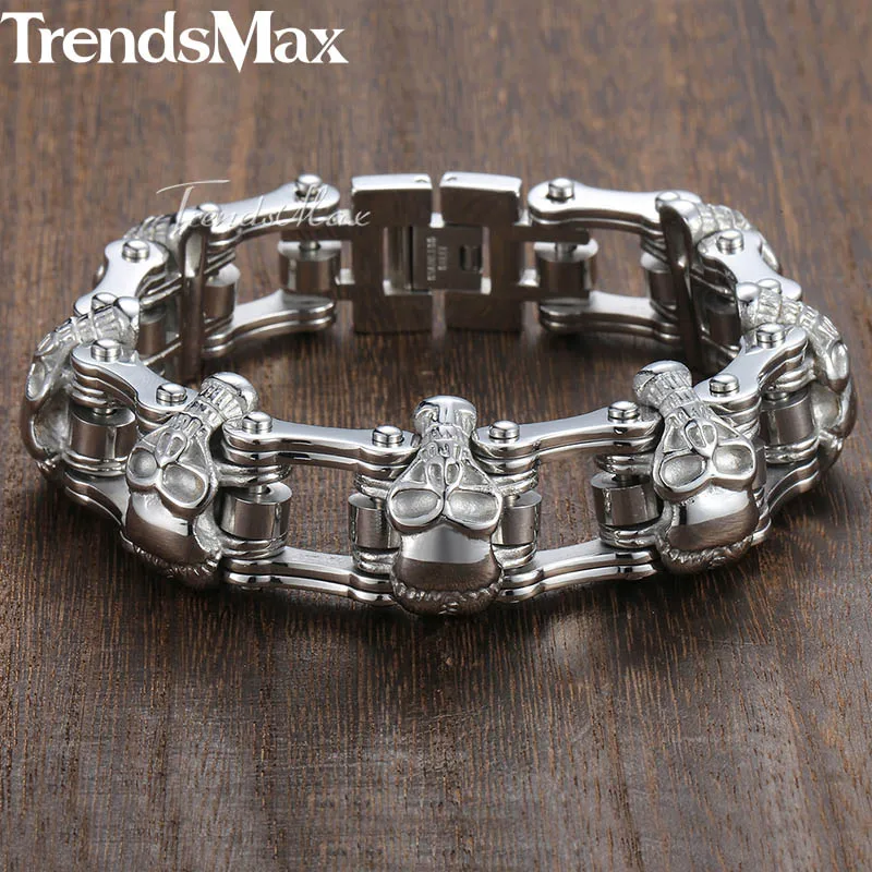 Trendsmax 22 см мужской браслет с черепом 316L браслет из нержавеющей стали Байкер Велосипедное соединение мужские ювелирные изделия Прямая поставка HBM66