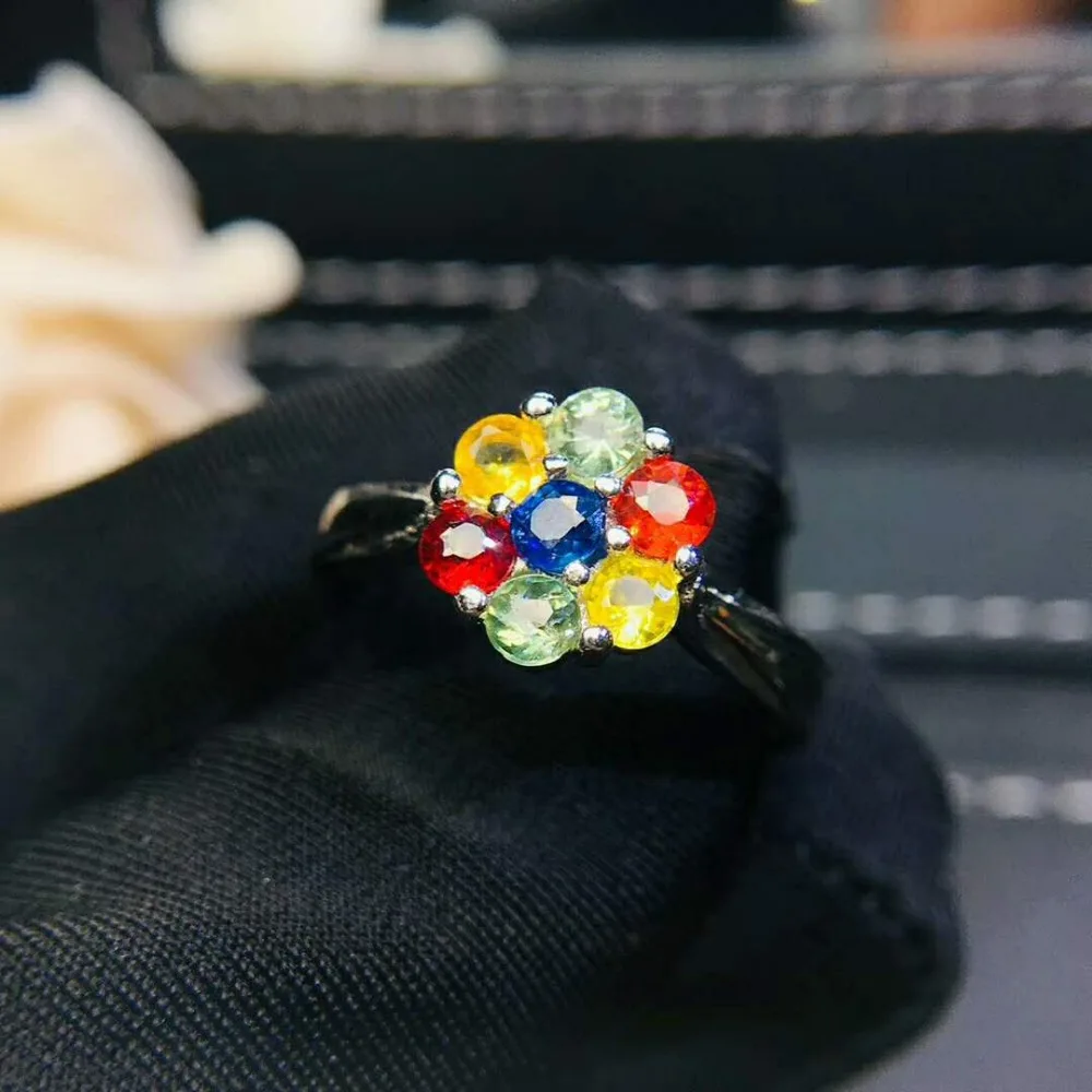 Video! Fidelity Natural 3mm sapphire Rings s925 sterling silver flowers fine Jewelry for women party color gemstone | Украшения и