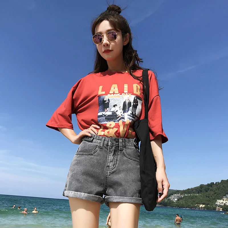 

2019 Euro Style Women stright Denim Shorts Vintage mid Waist Tassel Jeans Shorts Street Wear Sexy Wide Leg Shorts For Summer