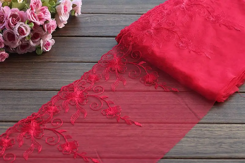 2 _ 23 см широкая вышитая Тюлевая фотолента с кружевом ~ красная французская