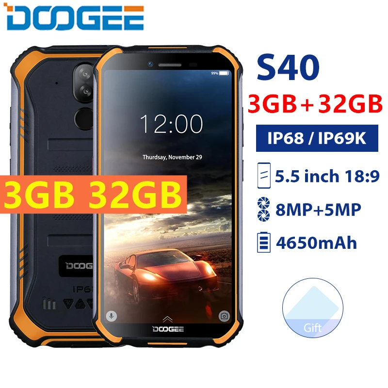 DOOGEE S40 смартфон с 5 дюймовым дисплеем ОЗУ 3 ГБ ПЗУ 32 4650 мАч 8 Мп Android 9 0|Смартфоны| |