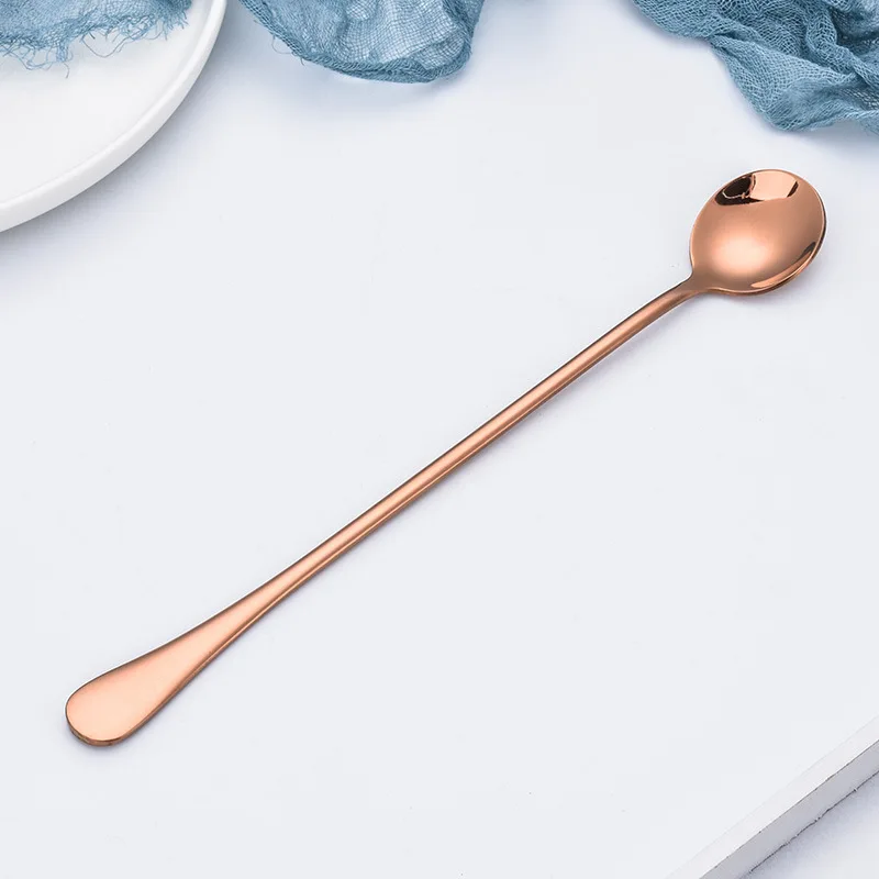 Rose Gold Round Новая ложка для смешивания с длинной ручкой из нержавеющей стали, барная ложка для перемешивания коктейлей, мороженого, кофе, сока, чая, напитков, 9,4 дюймов - Цвет: Rose Gold Round