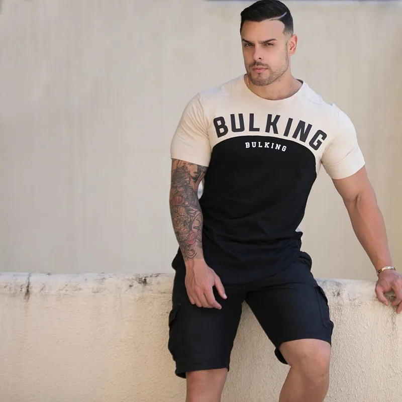 Летняя мужская футболка Кроссфит тренажерный зал футболки для фитнеса и