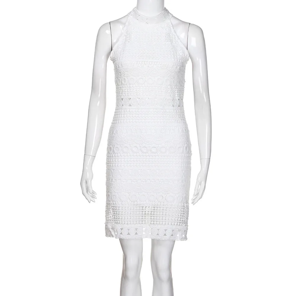 Женское винтажное кружевное мини платье модное белое для вечеринки лето