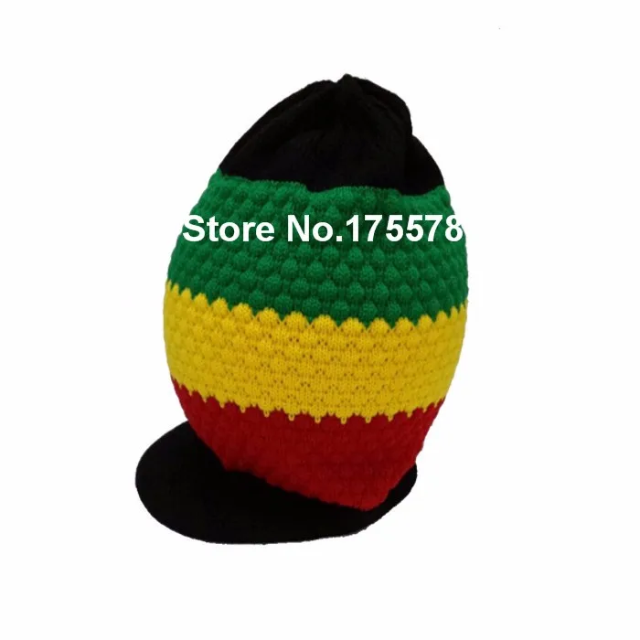 1 шт., новая вязаная кепка с козырьком Rasta Reggae, Jamaica Marley, трехцветная шапка в стиле хиппи в стиле пэчворк, черный, желтый, зеленый, красный