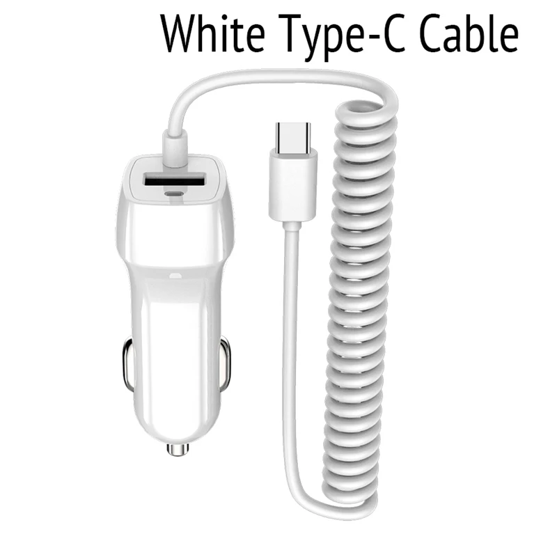 White Type C 5 В/2,1 А двойной порт USB Автомобильное зарядное устройство телефон автомобильное зарядное устройство с Micro type C USB кабель для samsung S9 S8 Plus/huawei - Тип штекера: White Type C