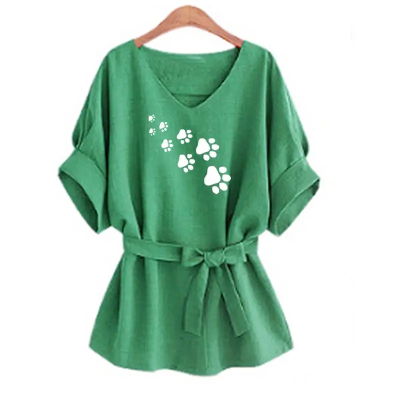 New Fashion Dog Paw Print T-Shirt Female Plus Size Tshirt Funny Harajuku Cropped Summer Camiseta T-shirt - Цвет: Green