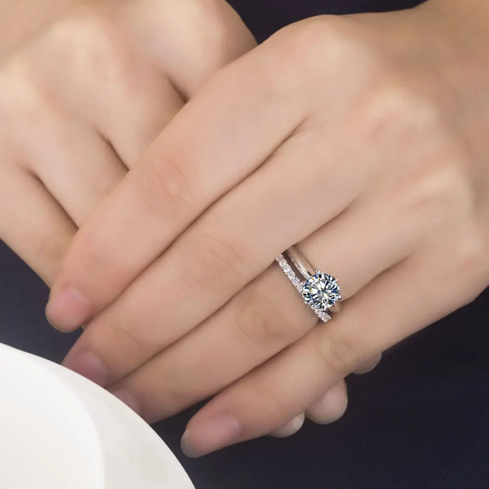 

Guarantee Classic Bridal Set Ring 2.55CT Jewellery Set SONA Engagement Diamond Ring Set For Women Sterling Silver Band Ring 925
