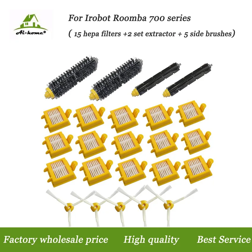 

24x Hepa Filters Bristle Brush Flexible Beater 3-Armed Side Brushes Accessory Kits for iRobot Roomba 700 Series 760 770 780 790