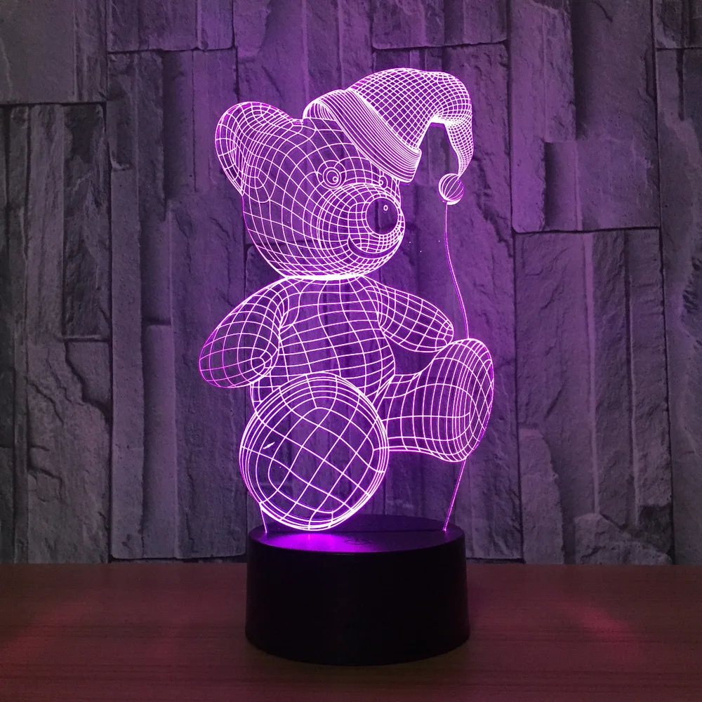 

Cute Bear 3d Visual 7 Color Led Night Light Touch Table Lamp Baby Sleeping Decor Xmas Gift