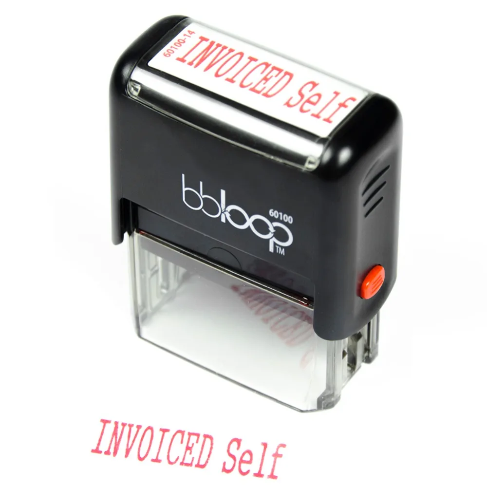 Bblop самочернильный штамп "INVOICED Self". Прямоугольной формы. С помощью лазерной гравировки. Красный