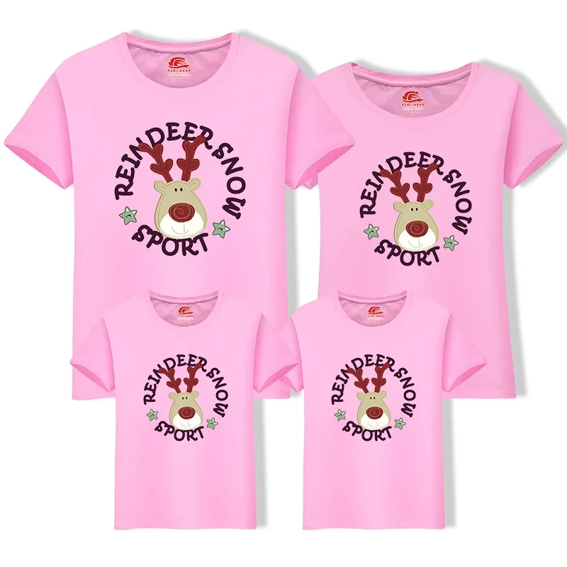 Pink Г. Одинаковые рождественские комплекты футболки Одежда для всей семьи, летние хлопковые футболки для мамы, папы и ребенка одежда для семьи с рождественским оленем - Цвет: Pink