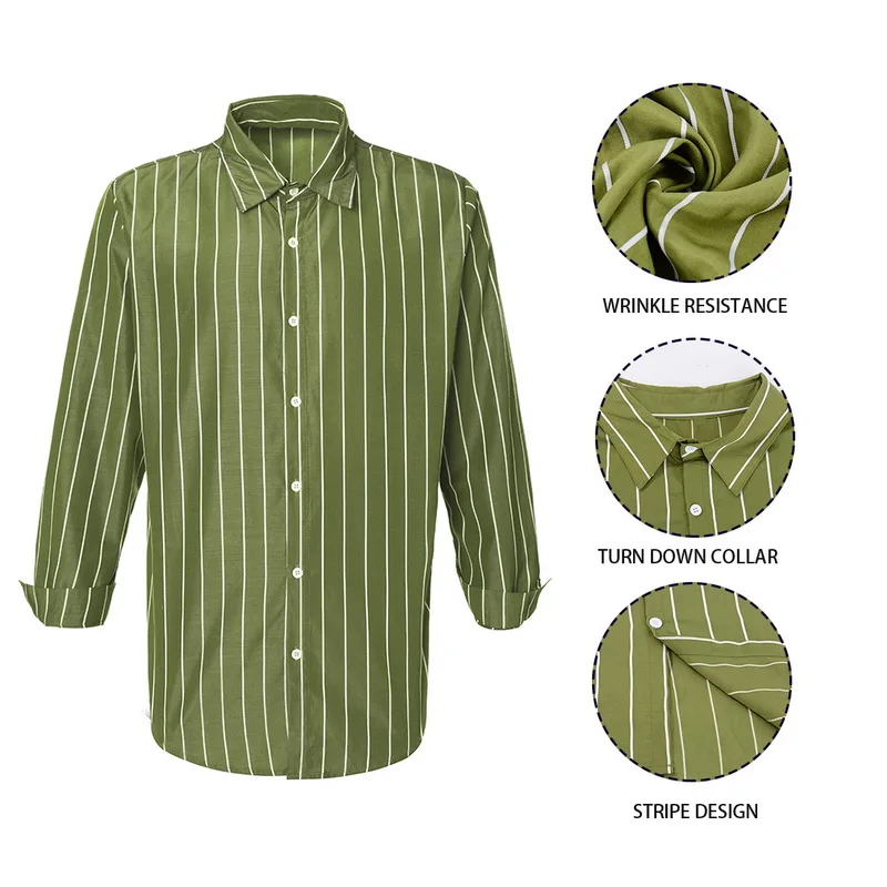 Модные мужские полосатые однобортные рубашки с отложным воротником и длинным