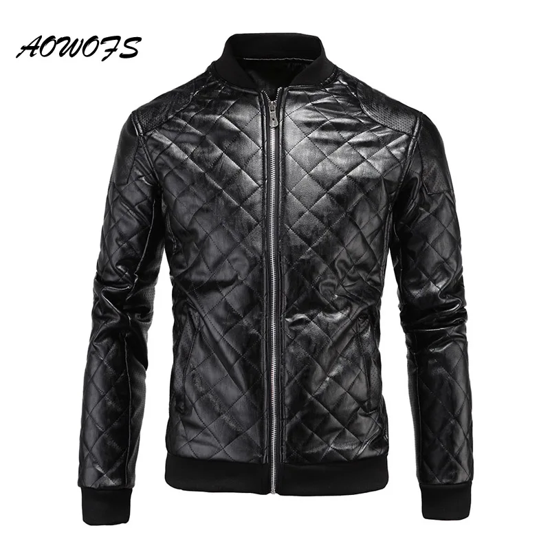 AOWOFS мужские кожаные куртки бомберы в стиле пэчворк 2017 весенне осенняя Байкерская