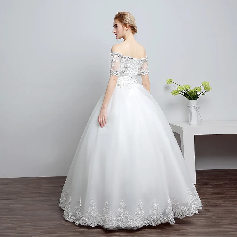 Элегантное кружевное платье с открытыми плечами украшенное кристаллами Vestidos De