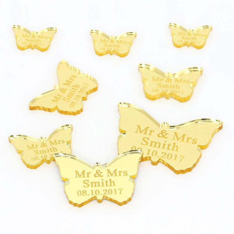 Лазерная гравировка имени и даты подарочные бирки в виде бабочки для крещения