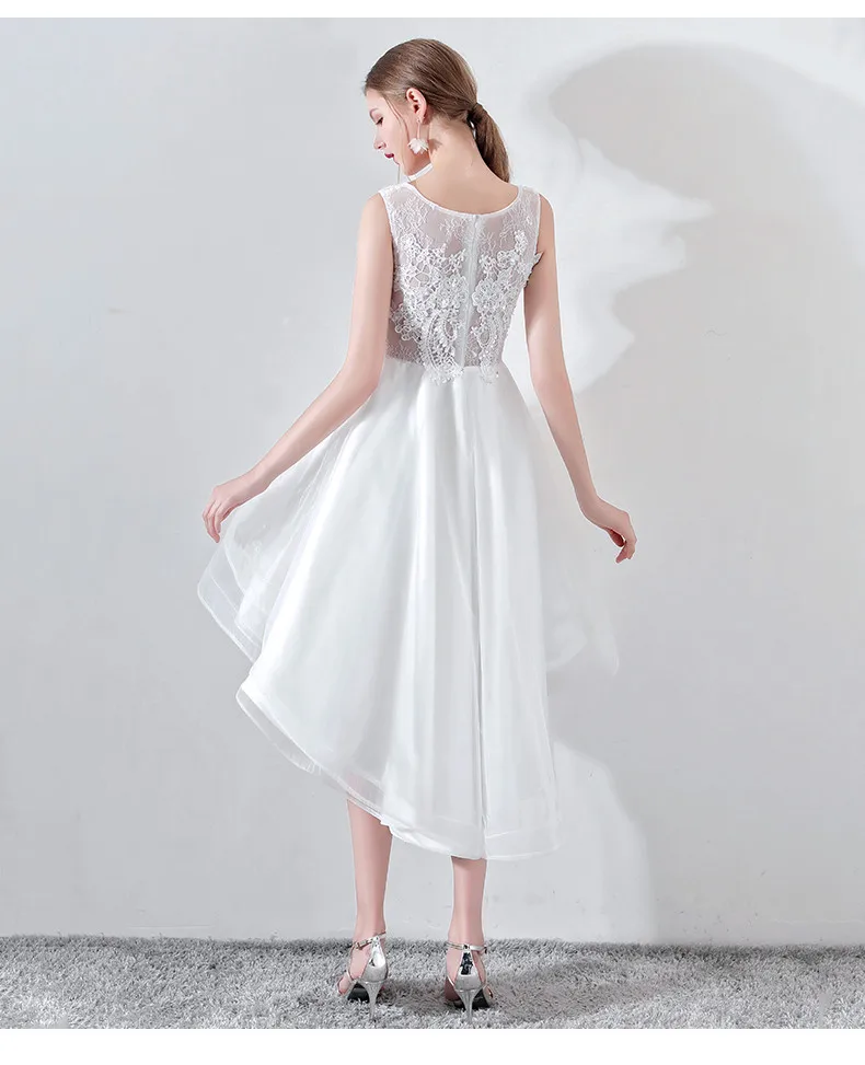 

Evening Dresses O Neck Lace Short Front Long Back Flower Elegant Party Vestidos Evening Gown Robe De Soiree