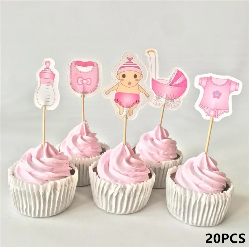12 Вт/18/20 штук Baby Shower для капкейка-для мальчиков и девочек для крещения синего цвета День рождения украшения для детей торжественное мероприятие вечерние поставки