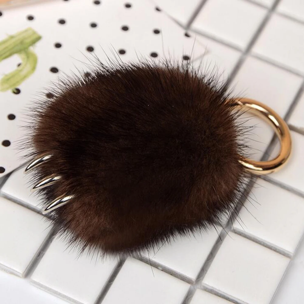 Пушистый мех норки Помпон милый Волчья лапа цепочка для ключей модная женская