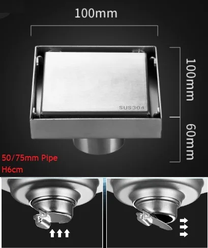 Brush 10cm 304 Stainless Steel Linear Shower Floor Drain Conceal Rectangle Triangle Corner Tile insert Grate Strainer Black Deodorant - Цвет: Brush 10cm